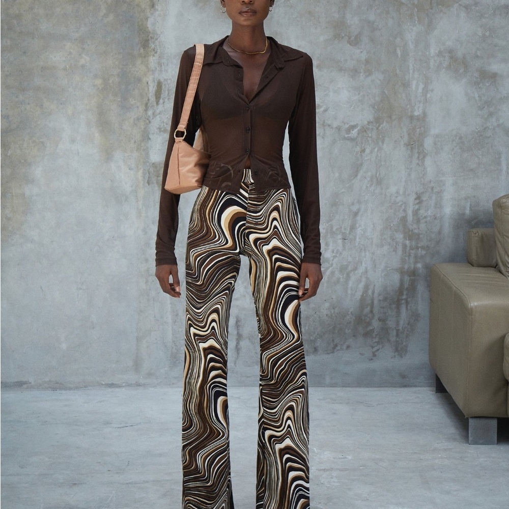 Motel Rocks Black and Brown Pants with Psychedelic Pattern Highwaisted